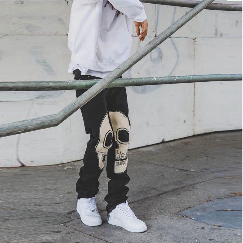 Black Biker Streetwear Skinny Jeans