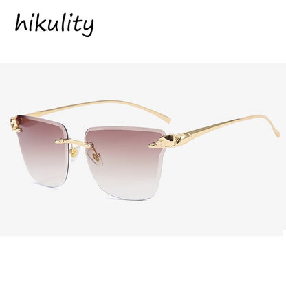 Rimless Square Leopard  Vintage Alloy Sunglasses For Men