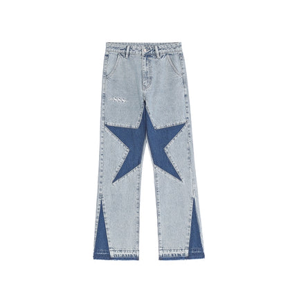 Stars Embroidery Patchwork Retro Flare Jeans