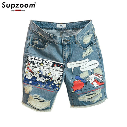 Animation Cartoon Print Light Stonewashed Jeans Shorts Men