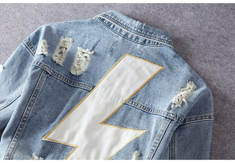 Lightning logo Washed destroy fades Vintage indigo blue Denim