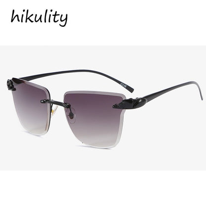 Rimless Square Leopard  Vintage Alloy Sunglasses For Men