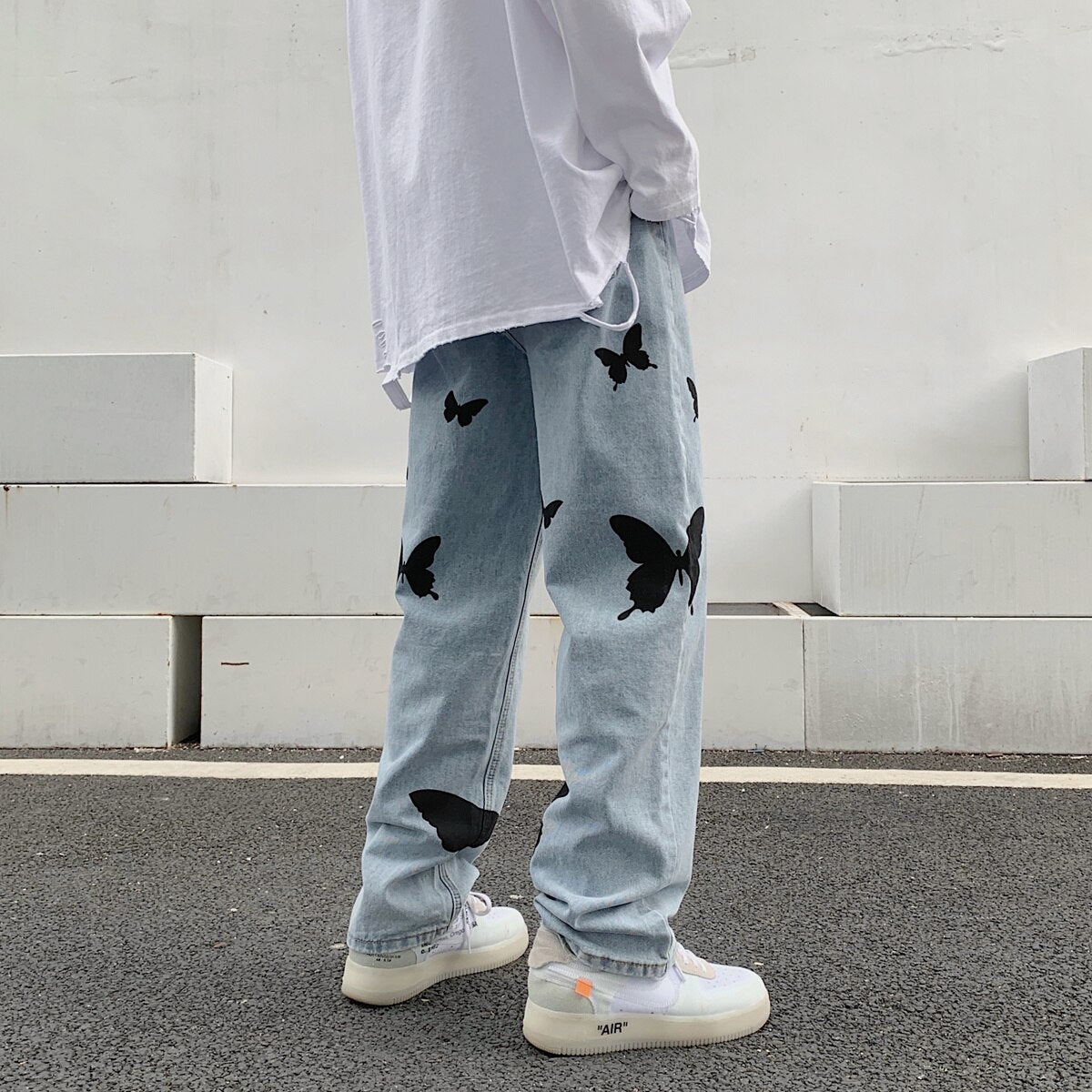 Butterfly Print Jeans Men Pants