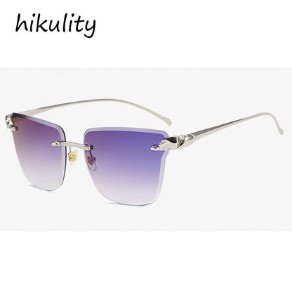 Rimless Square Leopard  Vintage Alloy Sunglasses For Men