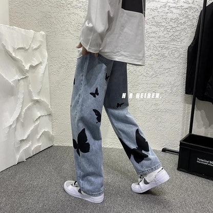 Butterfly Print Jeans Men Pants