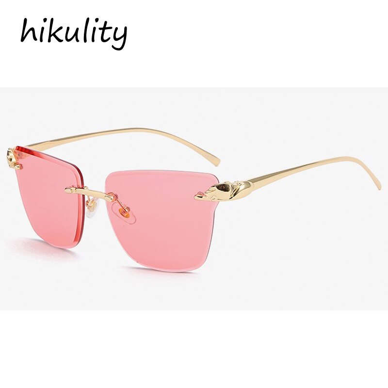 Rimless Square Leopard  Vintage Alloy Sunglasses For Men