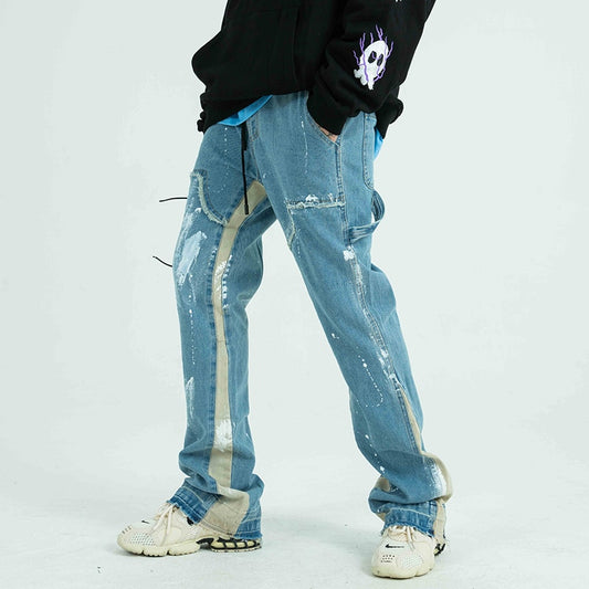 Color Block Painted Streetwear Drawstring Jeans