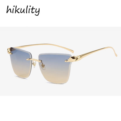 Rimless Square Leopard  Vintage Alloy Sunglasses For Men