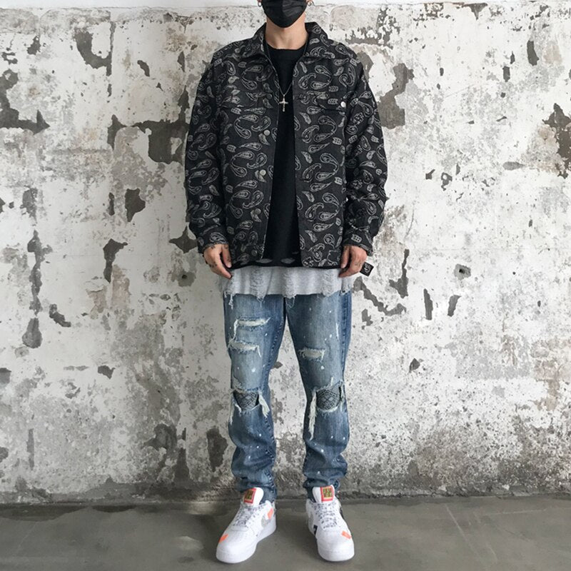 Cashew Print Jeans Jacket Men