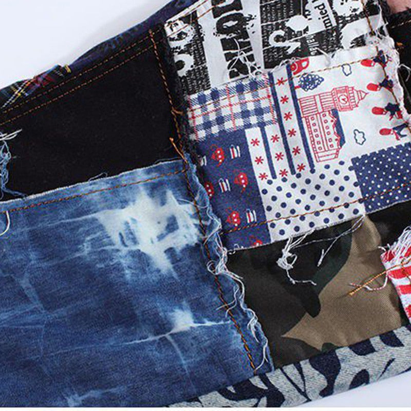 Male fashion slim colored patch Jeans