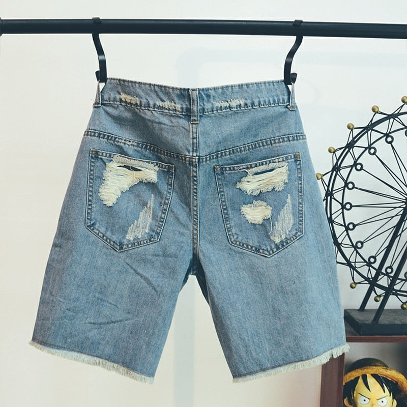 Animation Cartoon Print Light Stonewashed Jeans Shorts Men