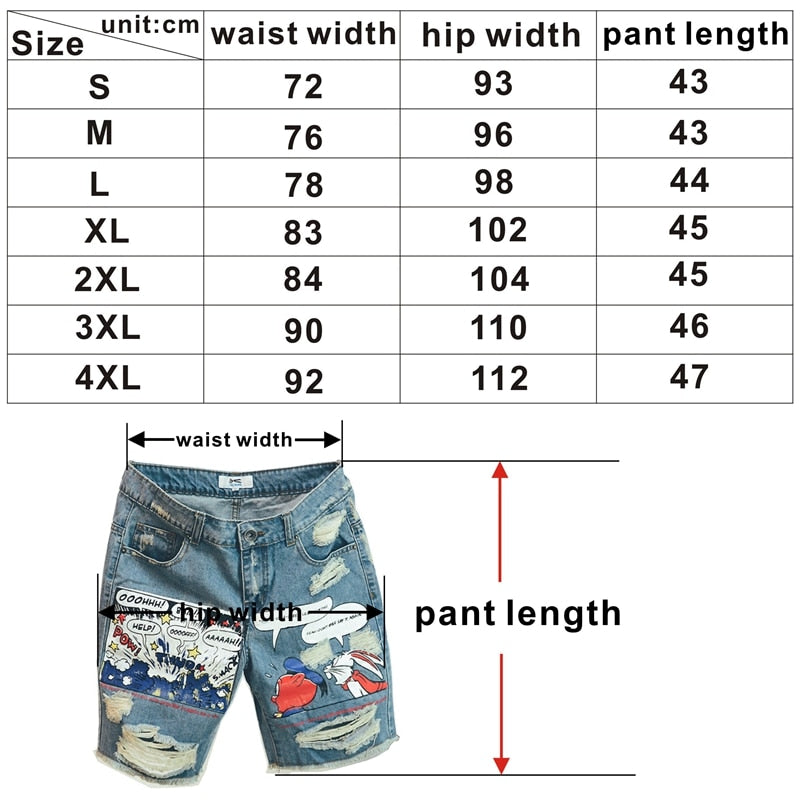 Animation Cartoon Print Light Stonewashed Jeans Shorts Men