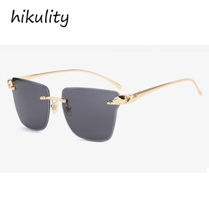 Rimless Square Leopard  Vintage Alloy Sunglasses For Men