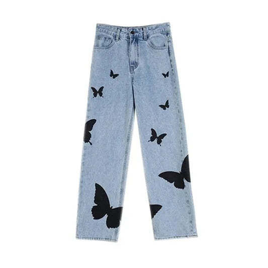 Butterfly Print Jeans Men Pants