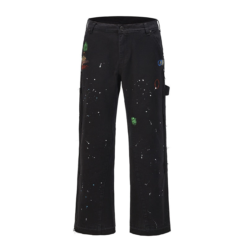 Graffiti Ink Painted Wide Leg Flare Jeans