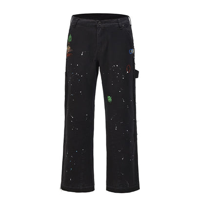 Graffiti Ink Painted Wide Leg Flare Jeans