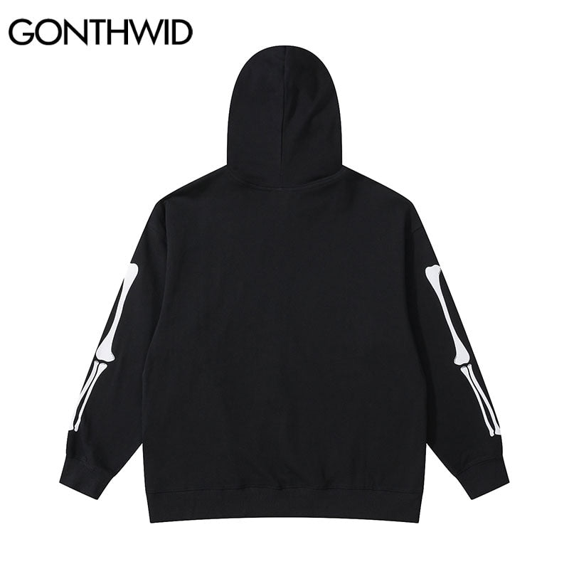 Streetwear Earth Skeleton Print Punk Gothic Hoodie