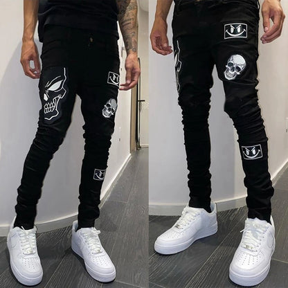 Black Biker Streetwear Skinny Jeans