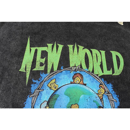 Vintage Washed T-Shirt Harajuku Funny Earth Graphic