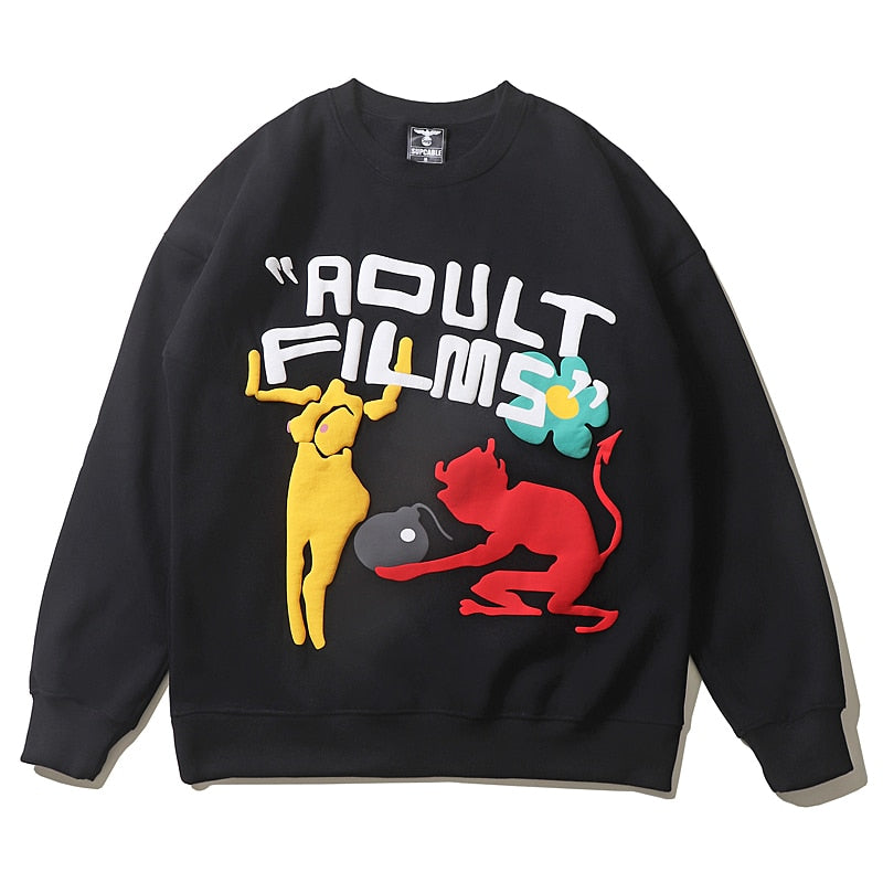 Letter Foam Graffiti Crew Neck Fleece Sweatshirts