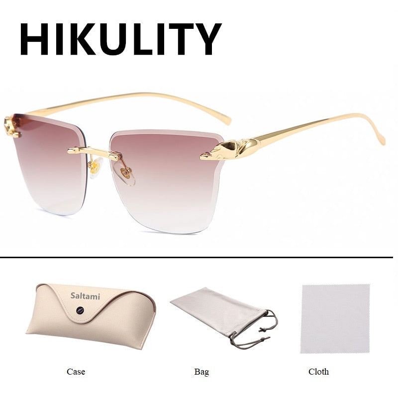 Rimless Square Leopard  Vintage Alloy Sunglasses For Men