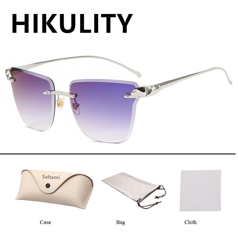 Rimless Square Leopard  Vintage Alloy Sunglasses For Men