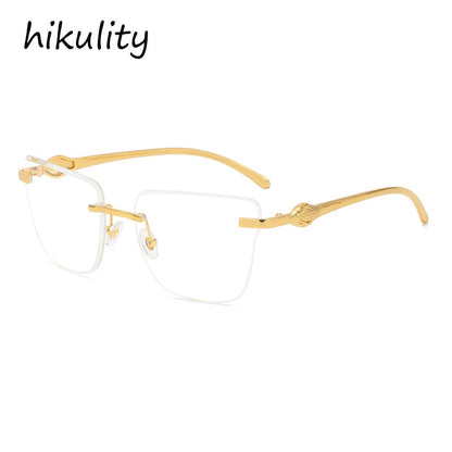 Rimless Square Leopard  Vintage Alloy Sunglasses For Men