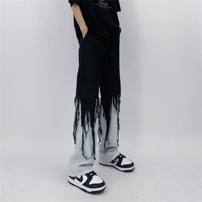 Contrast Color Tassel Loose Jeans