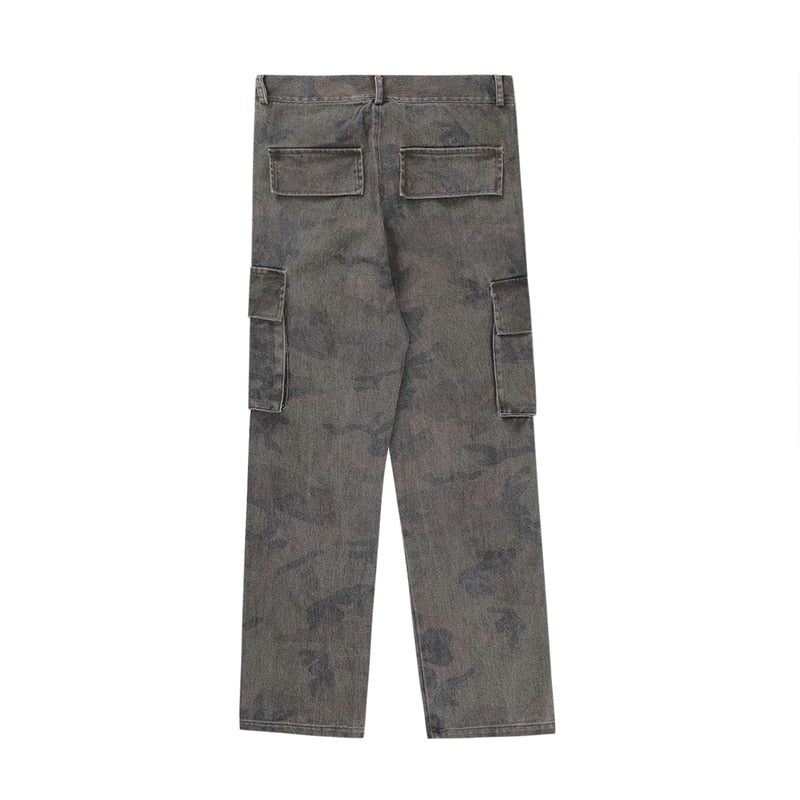 Letter Embroidery Side Pockets Camouflage Jeans Cargo Pants