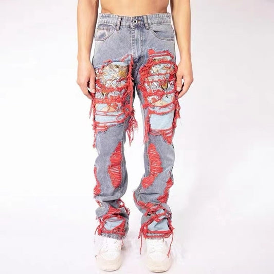 Embroidery Retro High Street Men Jeans