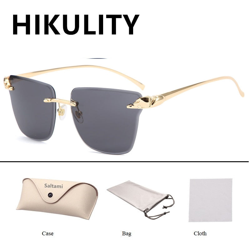 Rimless Square Leopard  Vintage Alloy Sunglasses For Men