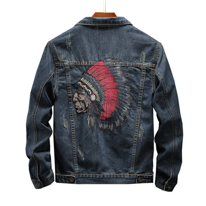 Retro Blue Indian Chief Embroidery Denim Jackets