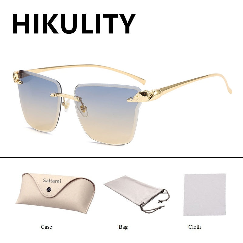 Rimless Square Leopard  Vintage Alloy Sunglasses For Men