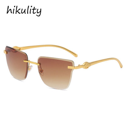 Rimless Square Leopard  Vintage Alloy Sunglasses For Men