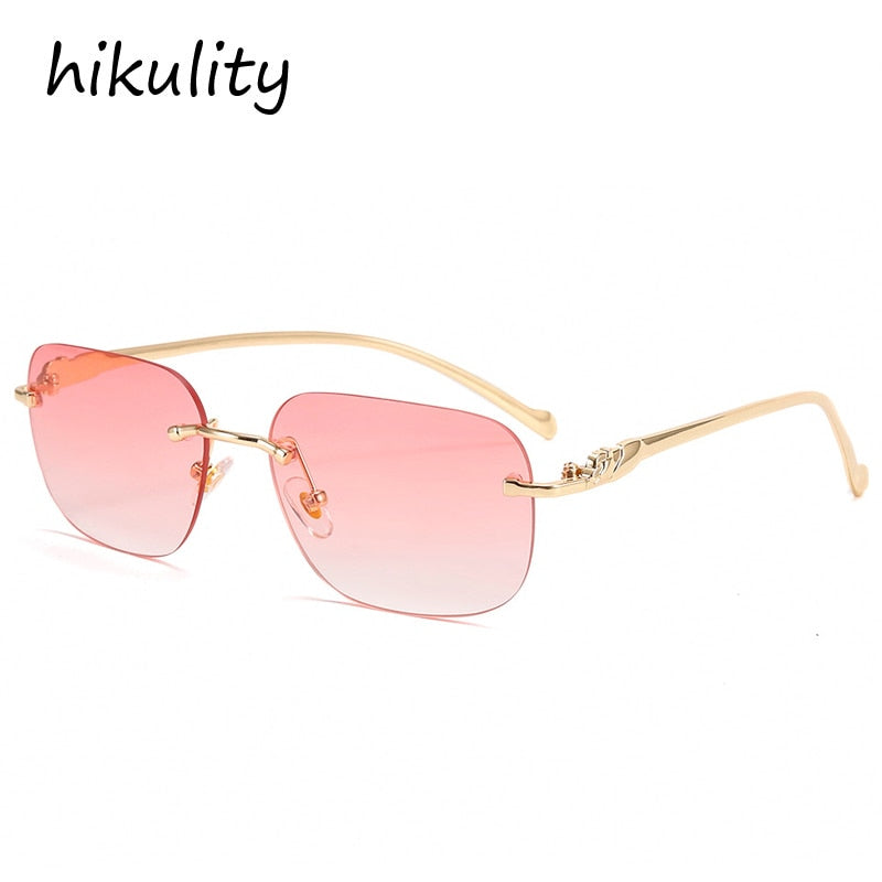 Rimless Square Leopard  Vintage Alloy Sunglasses For Men