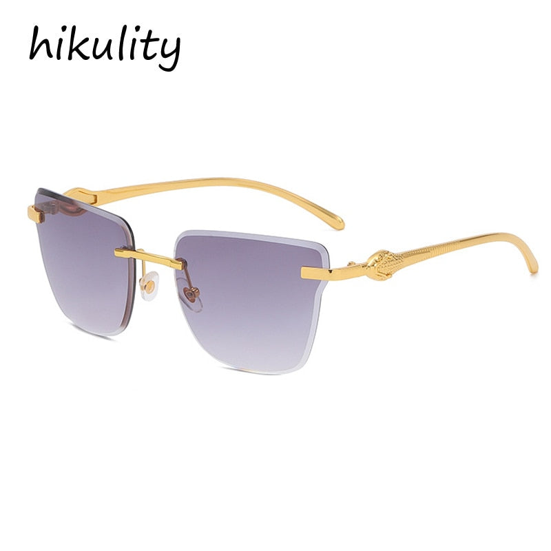 Rimless Square Leopard  Vintage Alloy Sunglasses For Men