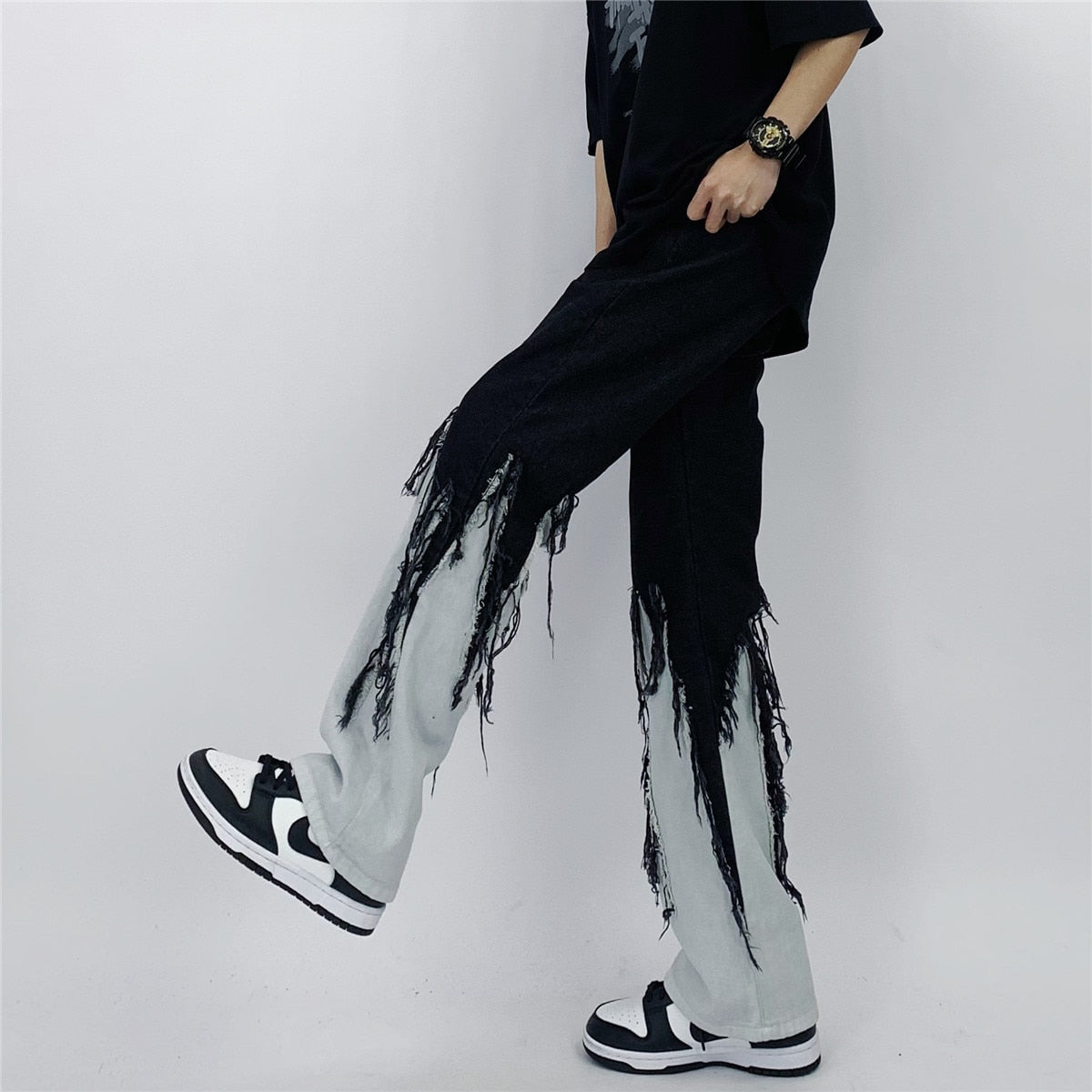 Contrast Color Tassel Loose Jeans