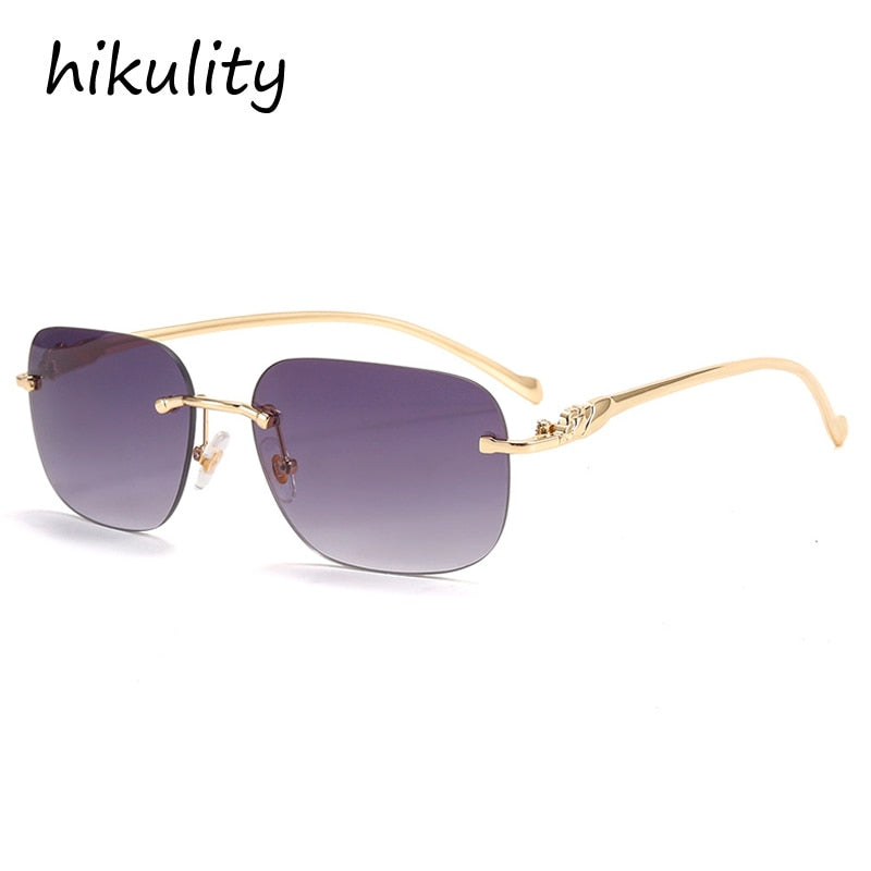 Rimless Square Leopard  Vintage Alloy Sunglasses For Men