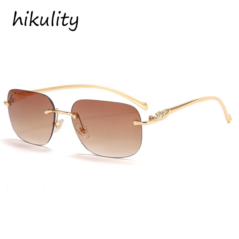 Rimless Square Leopard  Vintage Alloy Sunglasses For Men