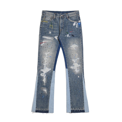 Graffiti Ink Painted Wide Leg Flare Jeans