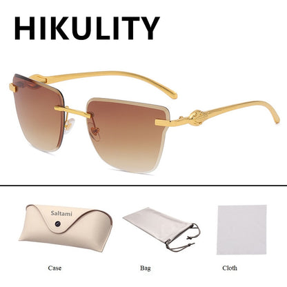 Rimless Square Leopard  Vintage Alloy Sunglasses For Men