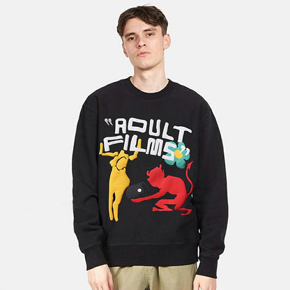 Letter Foam Graffiti Crew Neck Fleece Sweatshirts