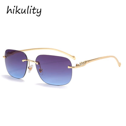 Rimless Square Leopard  Vintage Alloy Sunglasses For Men