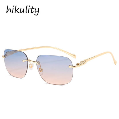 Rimless Square Leopard  Vintage Alloy Sunglasses For Men