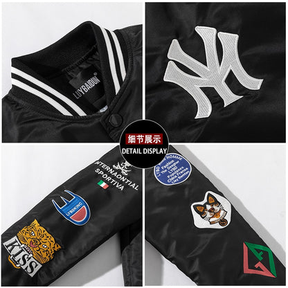 Winter Bomber Jacket Men Embroidery Streetwear Slim Fit Baseball Collar Jackets