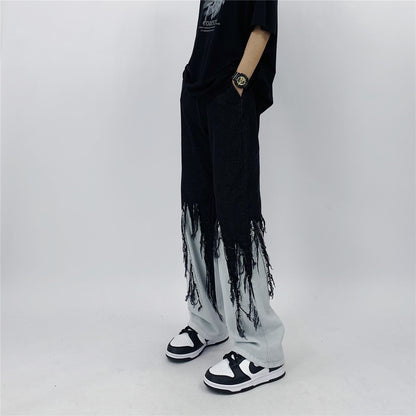 Contrast Color Tassel Loose Jeans