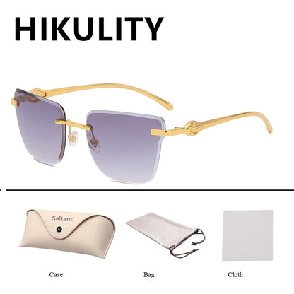 Rimless Square Leopard  Vintage Alloy Sunglasses For Men